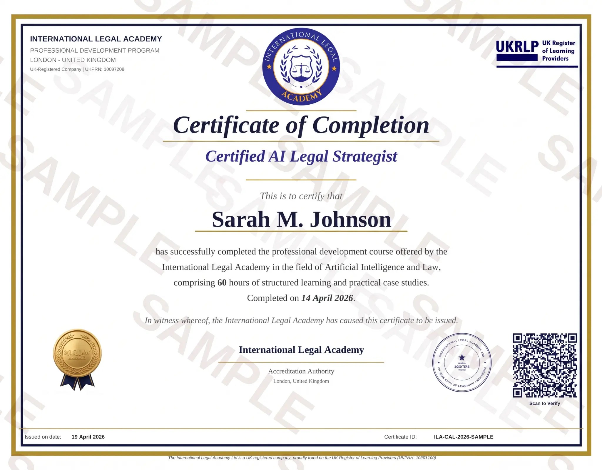 شهادة Certified AI Legal Strategist — نموذج